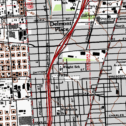 Topographic Map of Wright School, LA