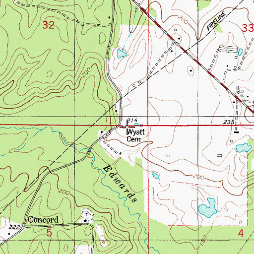 Topographic Map of Wyatt Cemetery, LA