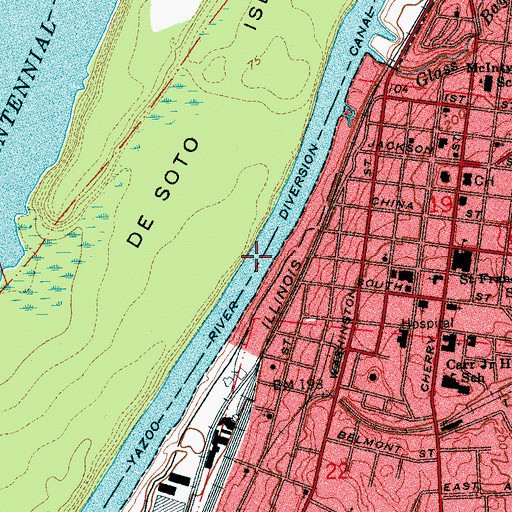 Topographic Map of Yazoo River Diversion Canal, LA