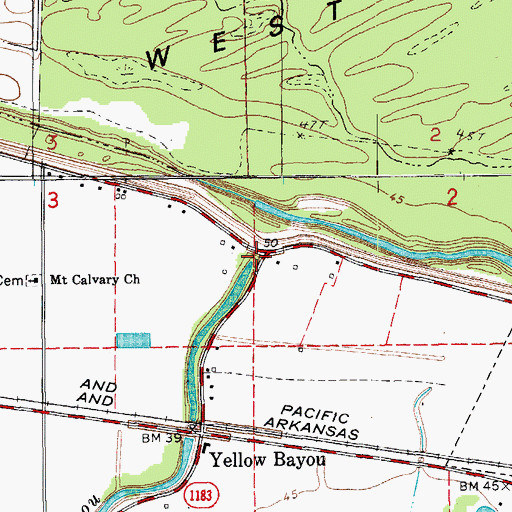 Topographic Map of Yellow Bayou, LA