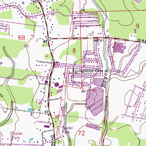 Topographic Map of Youngblood Cemetery, LA