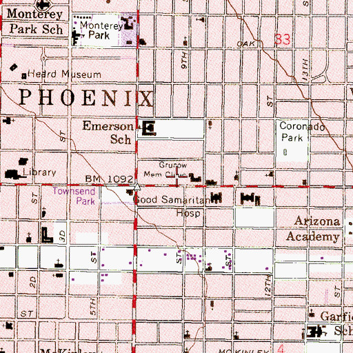Topographic Map of Grunow Memorial Clinic, AZ