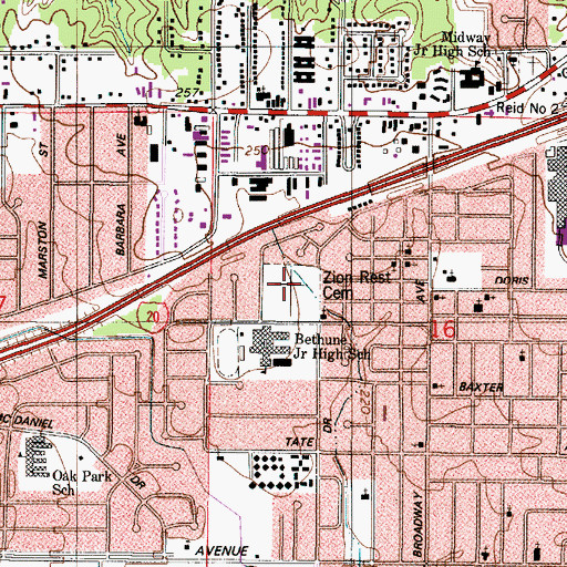 Topographic Map of Zion Rest Cemetery, LA