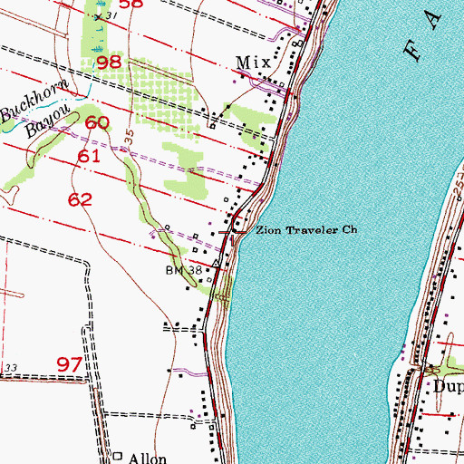 Topographic Map of Zion Traveler Church, LA