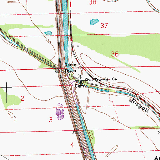 Topographic Map of Zion Traveler Church, LA