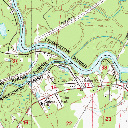 Topographic Map of Galvez Town, LA