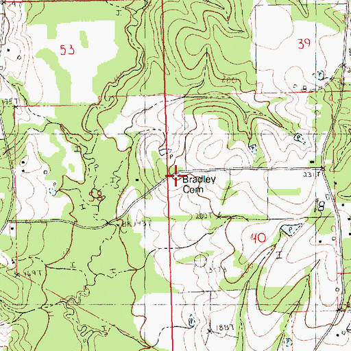 Topographic Map of Bradley Cemetery, LA