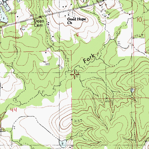 Topographic Map of Dees Branch, LA