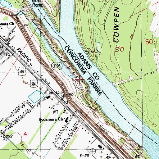 Topographic Map of Saint Catherine Bend, MS
