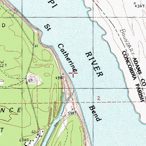 Topographic Map of Saint Catherine Bend, LA