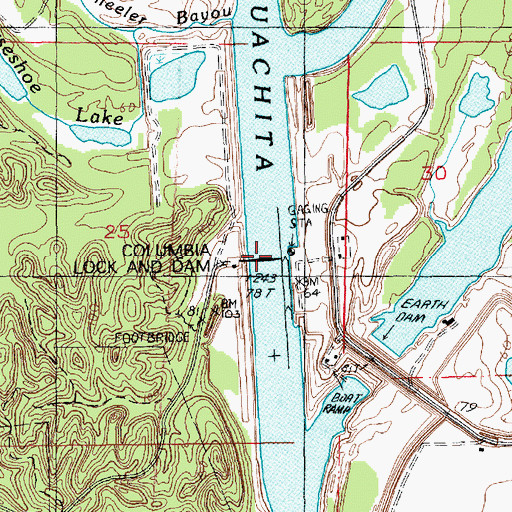 Topographic Map of Columbia Lock and Dam, LA