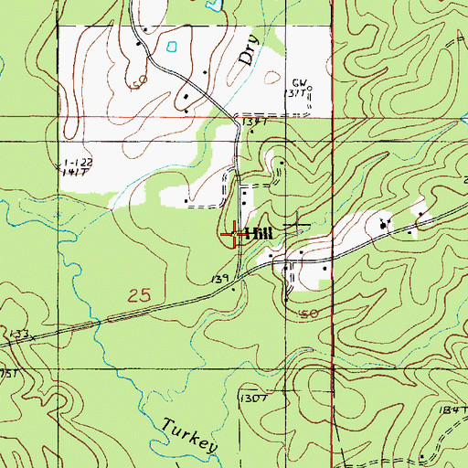 Topographic Map of Hill, LA