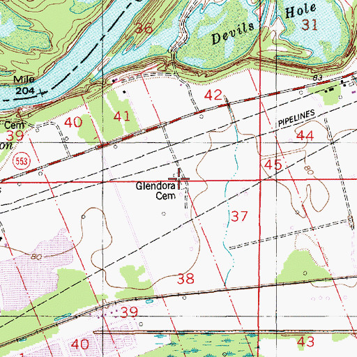 Topographic Map of Glendora Cemetery, LA