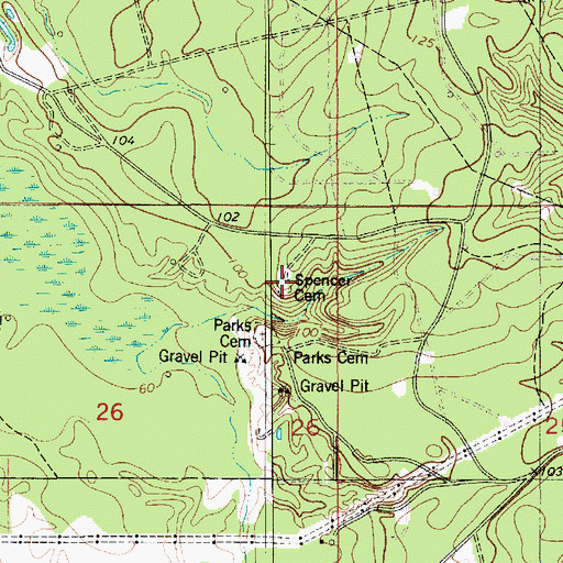 Topographic Map of Spencer Cemetery, LA
