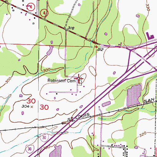 Topographic Map of Robinson Cemetery, AR