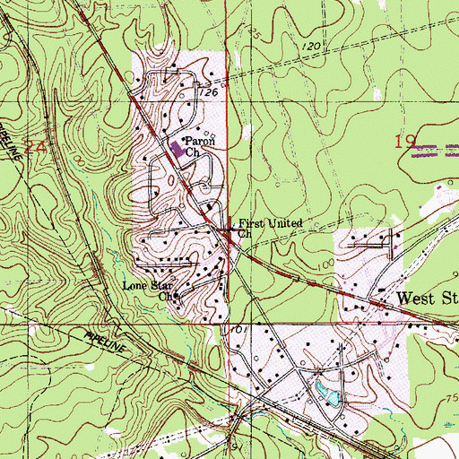 Topographic Map of First United Church, LA