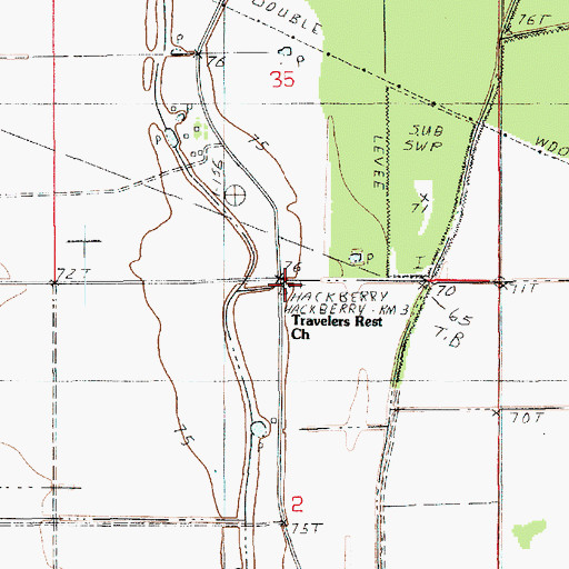 Topographic Map of Travelers Rest Church, LA