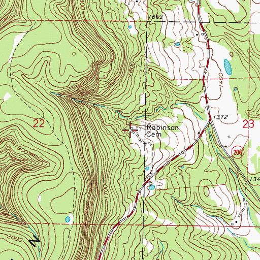 Topographic Map of Robinson Cemetery, AR
