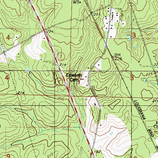 Topographic Map of Edwards Cemetery, LA