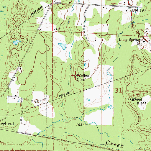 Topographic Map of Walker Cemetery, LA