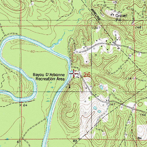 Topographic Map of Bayou D'Arbonne Recreation Area, LA