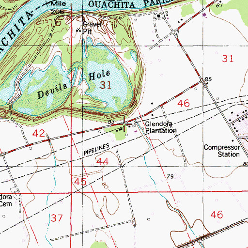 Topographic Map of Glendora Plantation, LA