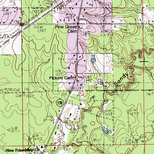 Topographic Map of Pickett Family Cemetery, LA