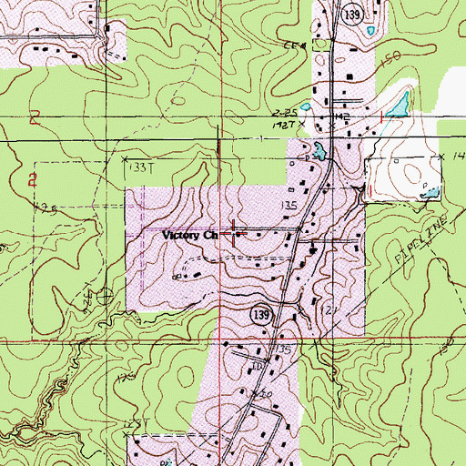 Topographic Map of Victory Church, LA