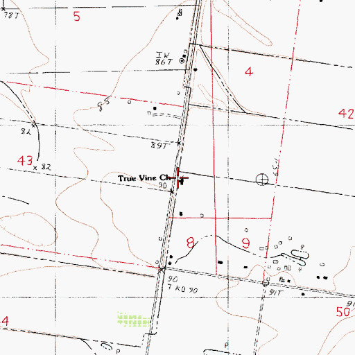 Topographic Map of True Vine Church, LA