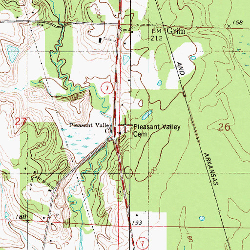 Topographic Map of Pleasant Valley Cemetery, LA
