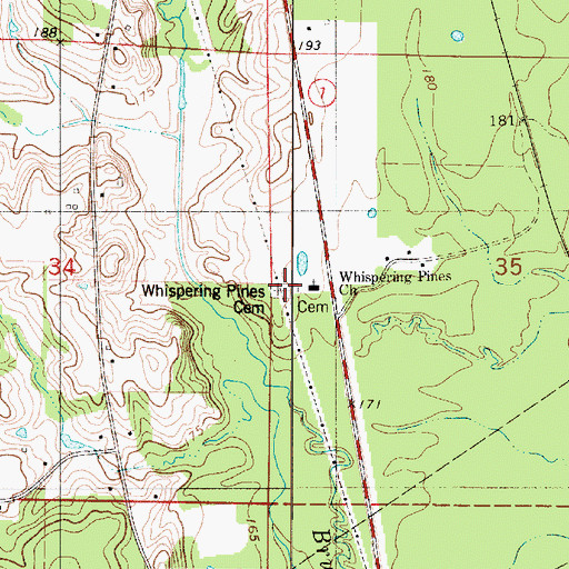 Topographic Map of Whispering Pines Cemetery, LA