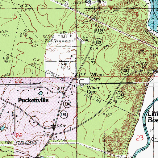 Topographic Map of Wham Brake Cemetery, LA