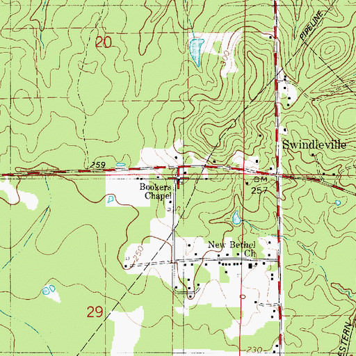 Topographic Map of Bookers Chapel, LA