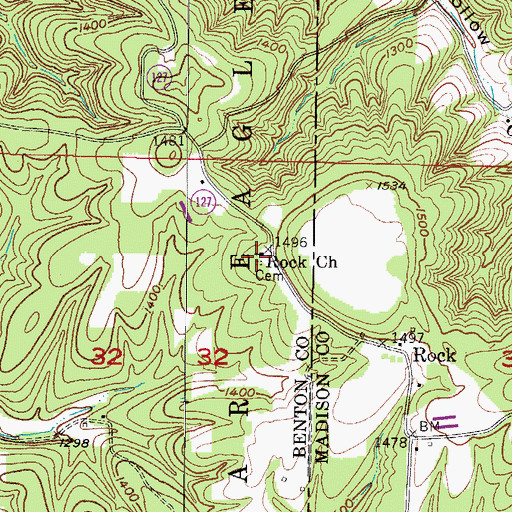Topographic Map of Rock Church, AR