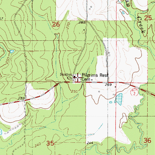 Topographic Map of Pilgrims Rest Cemetery, LA