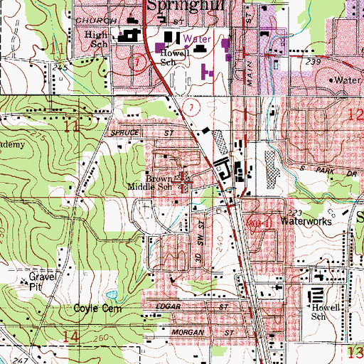 Topographic Map of Brown Middle School, LA