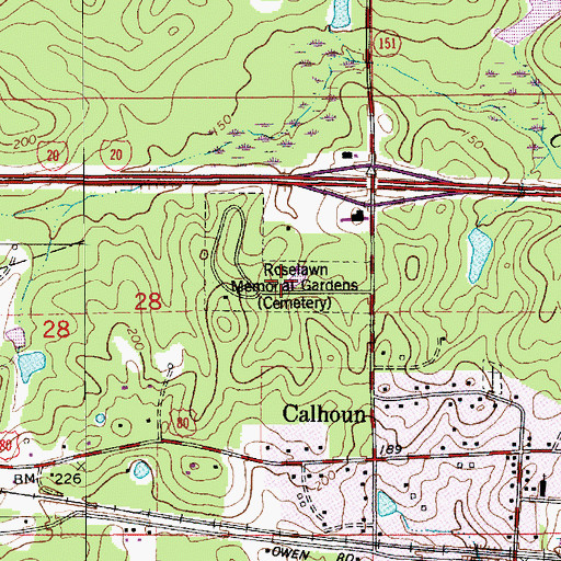 Topographic Map of Roselawn Memorial Gardens, LA