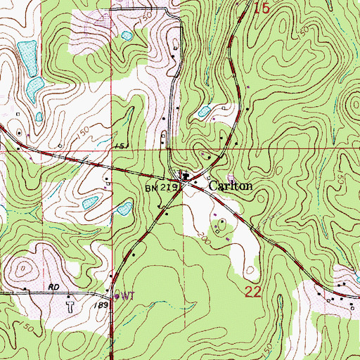 Topographic Map of Carlton, LA