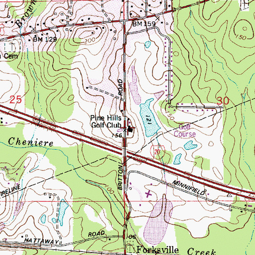 Topographic Map of Pine Hills Golf Club, LA