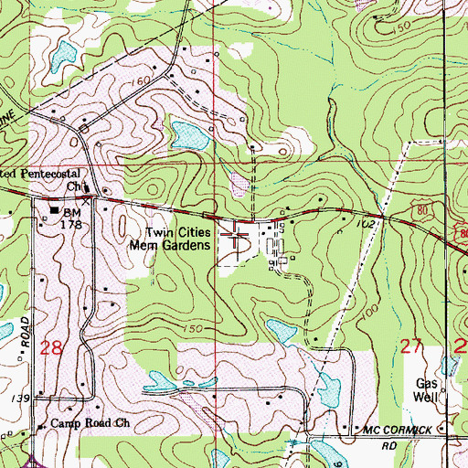 Topographic Map of Twin Cities Memorial Gardens, LA