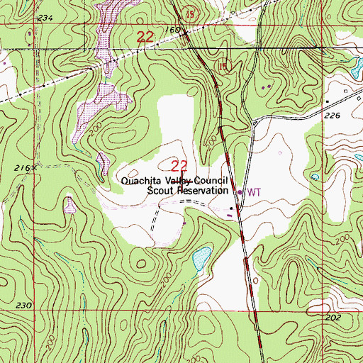 Topographic Map of Ouachita Valley Council Scout Reservation, LA