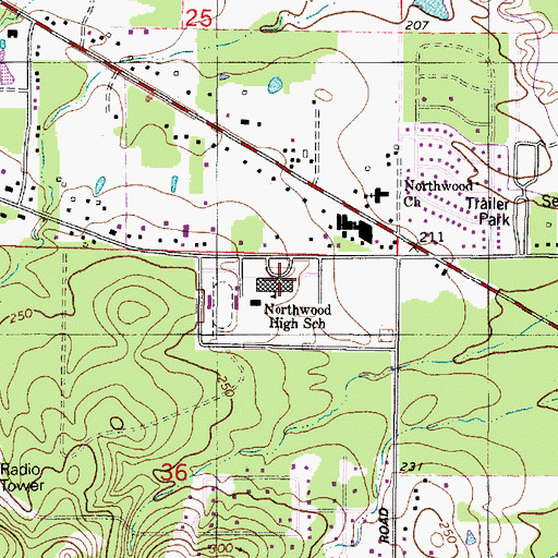 Topographic Map of Northwood High School, LA