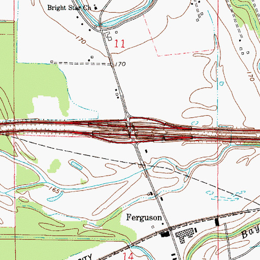 Topographic Map of Interchange 13, LA