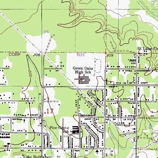 Topographic Map of Green Oaks High School, LA