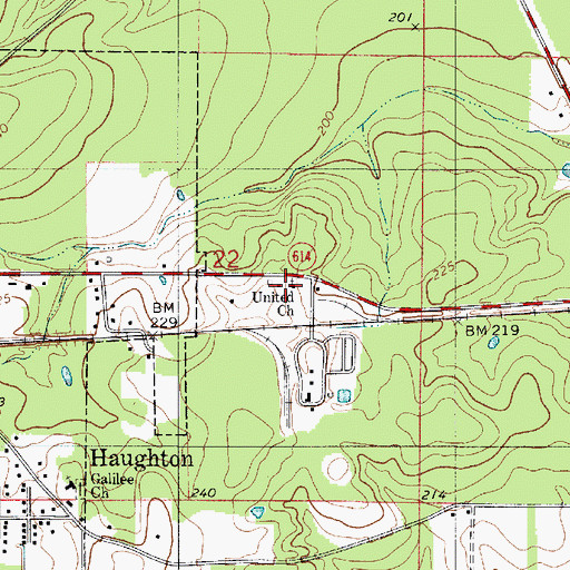 Topographic Map of United Church, LA