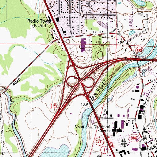 Topographic Map of Interchange 7, LA