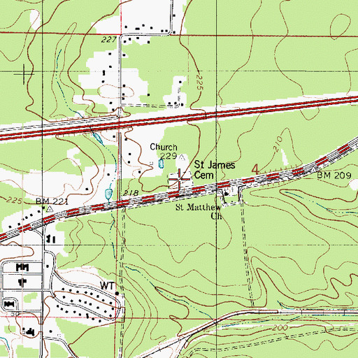 Topographic Map of Saint James Cemetery, LA