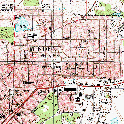 Topographic Map of Fuller Memorial Shrine Cemetery, LA