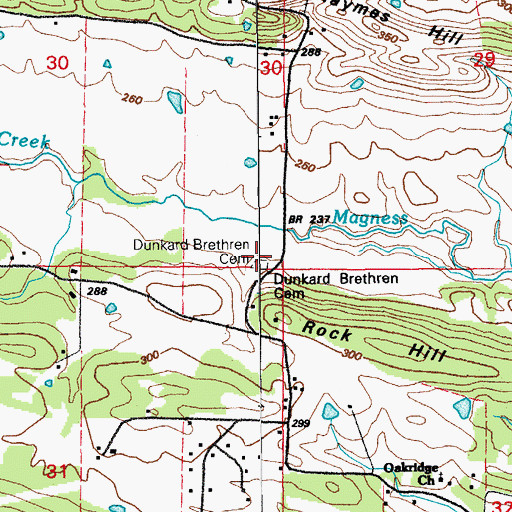 Topographic Map of Rock Hill Cemetery, AR