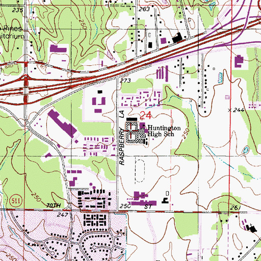 Topographic Map of Huntington High School, LA